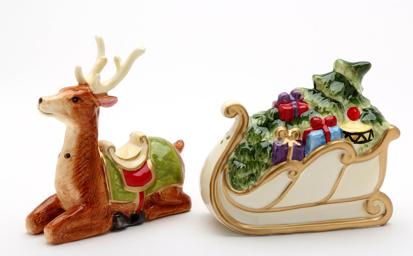 Ceramic Christmas Sleigh With Deer Salt & Pepper Shakers, Home Décor, Gift for Her, Gift for Mom, Kitchen Décor, Christmas Décor