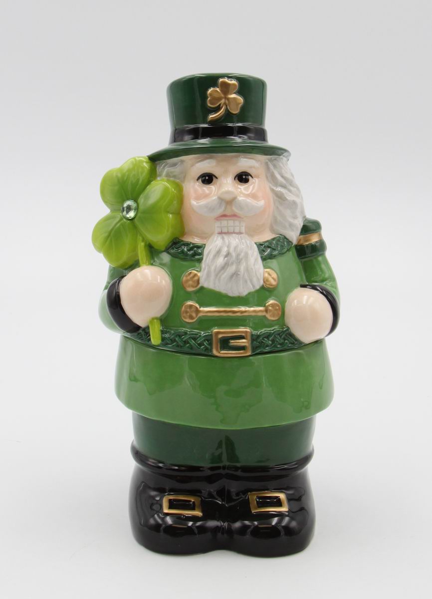 Ceramic Irish Nutcracker Candy Jar, Christmas Décor, Gift for Her, Gift for Mom, Kitchen Décor, Irish Saint Patrick’s Day Décor