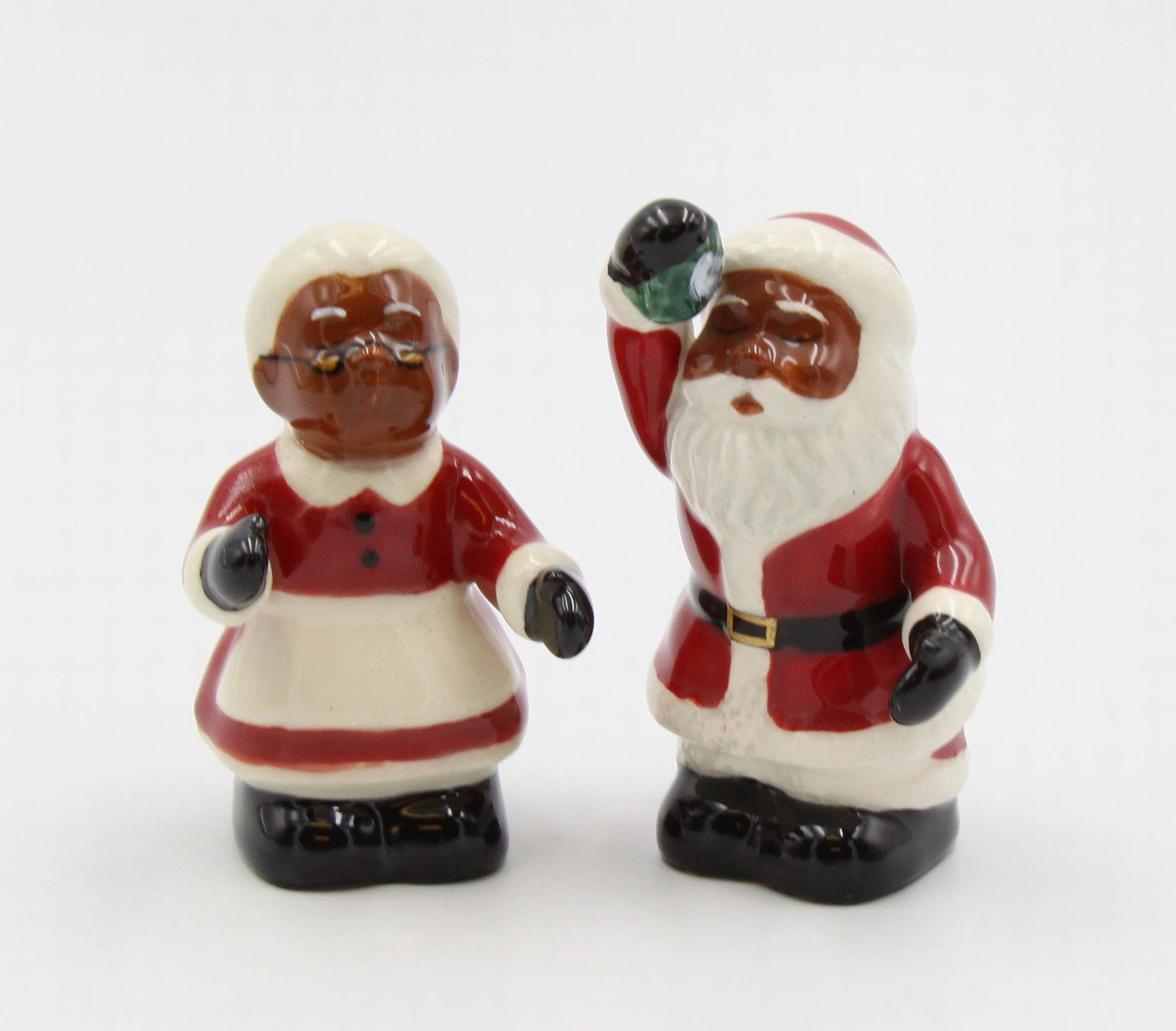 Ceramic African American Santa Couple Salt And Pepper Shakers, Home Décor, Gift for Her, Gift for Mom, Kitchen Decor, Christmas Decor