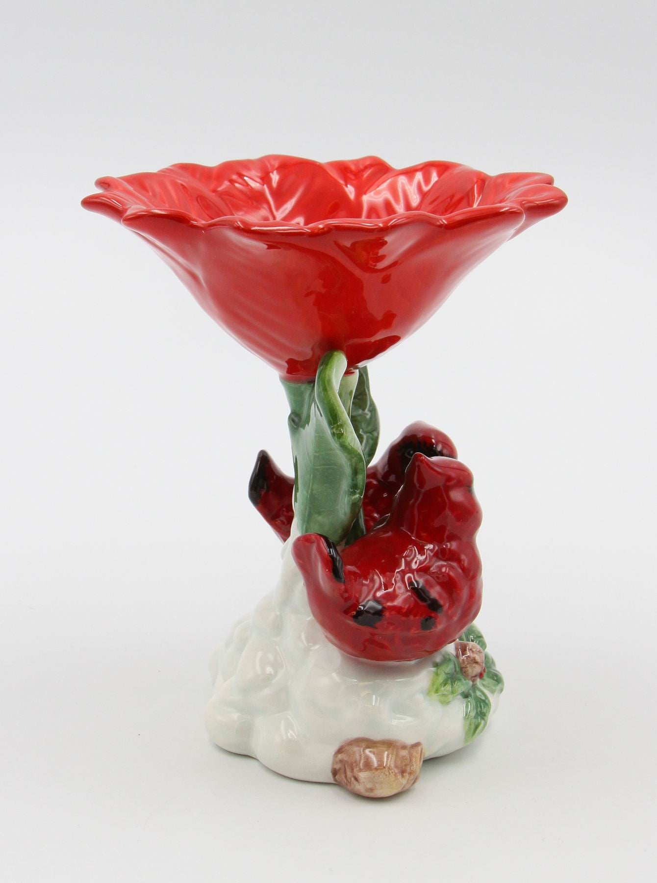 Ceramic Cardinal Candy Dish With Red Flower, Gift for Her, Gift for Mom, Kitchen Décor, Birdwatcher Gift, Vintage Decor, Christmas Decor