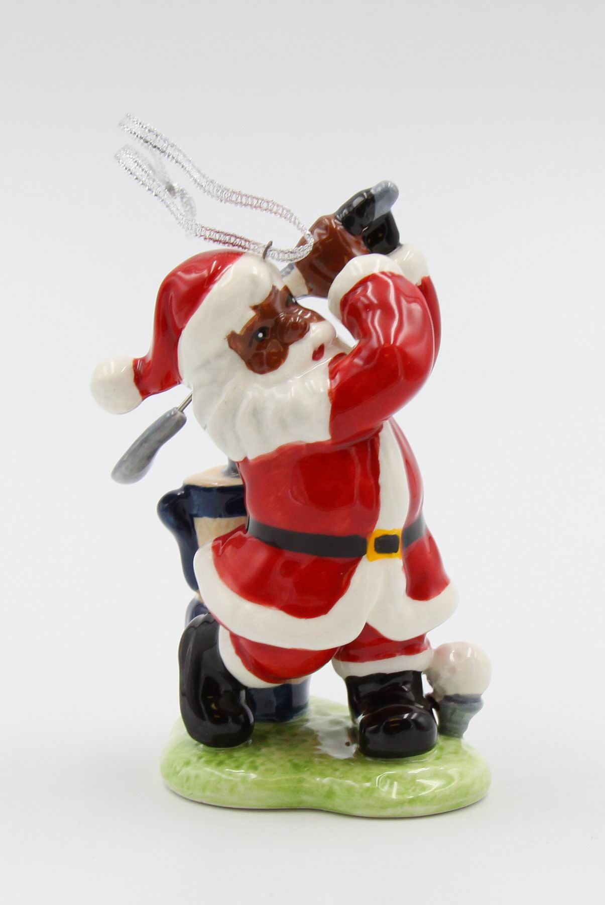 Ceramic African American Golfing Santa Ornament, Home Décor, Gift for Her, Mom, Him, Dad, Christmas tree Décor, Wall Decor