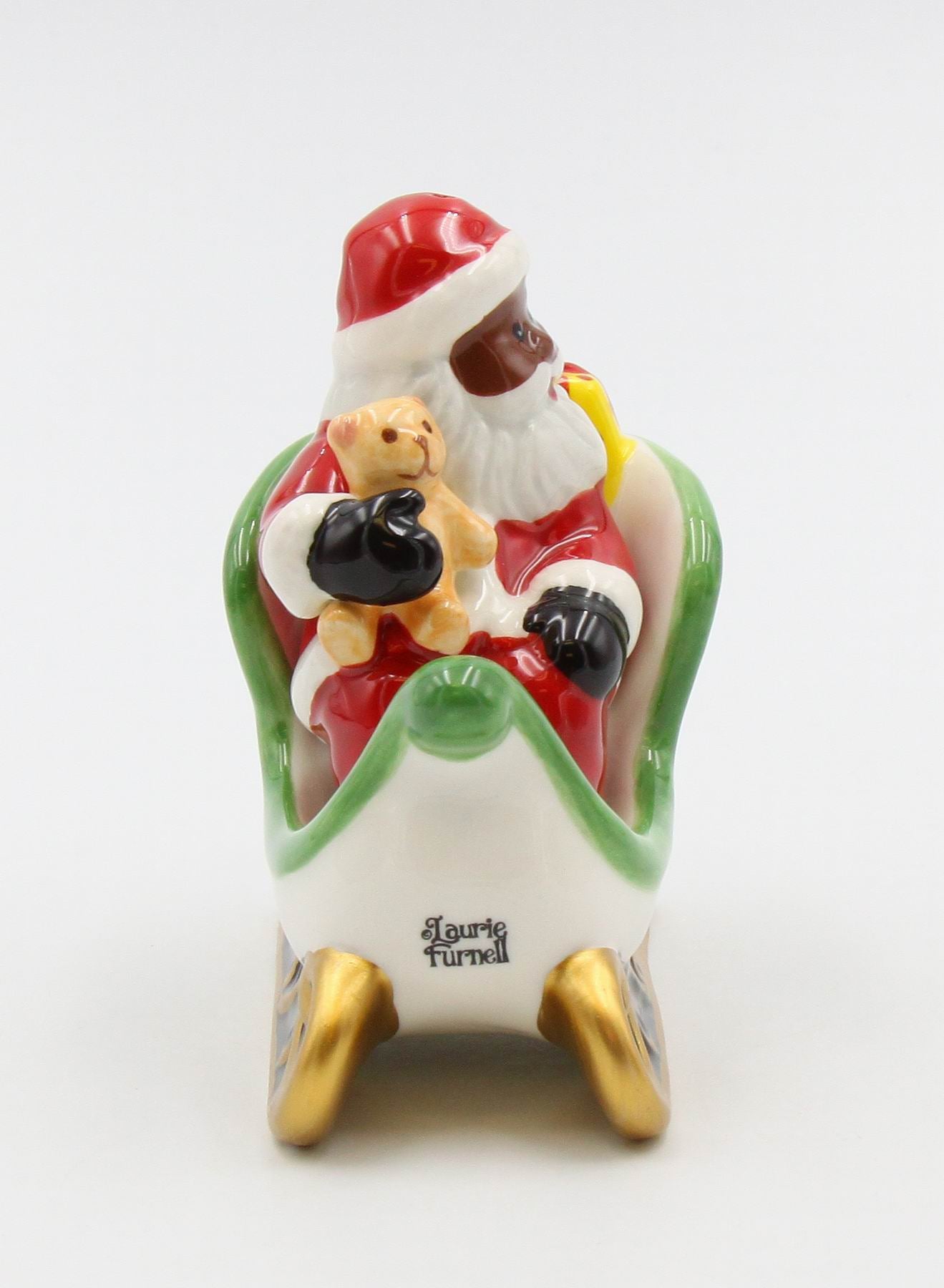 Ceramic Christmas African American Santa Riding Sleigh Salt And Pepper Shakers, Home Décor, Gift for Her, Gift for Mom, Kitchen Décor
