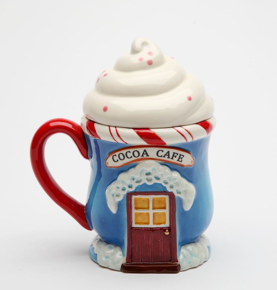 Ceramic Christmas Santa's Village Covered Mug, Home Décor, Gift for Her, Gift for Mom, Kitchen Décor, Christmas Décor