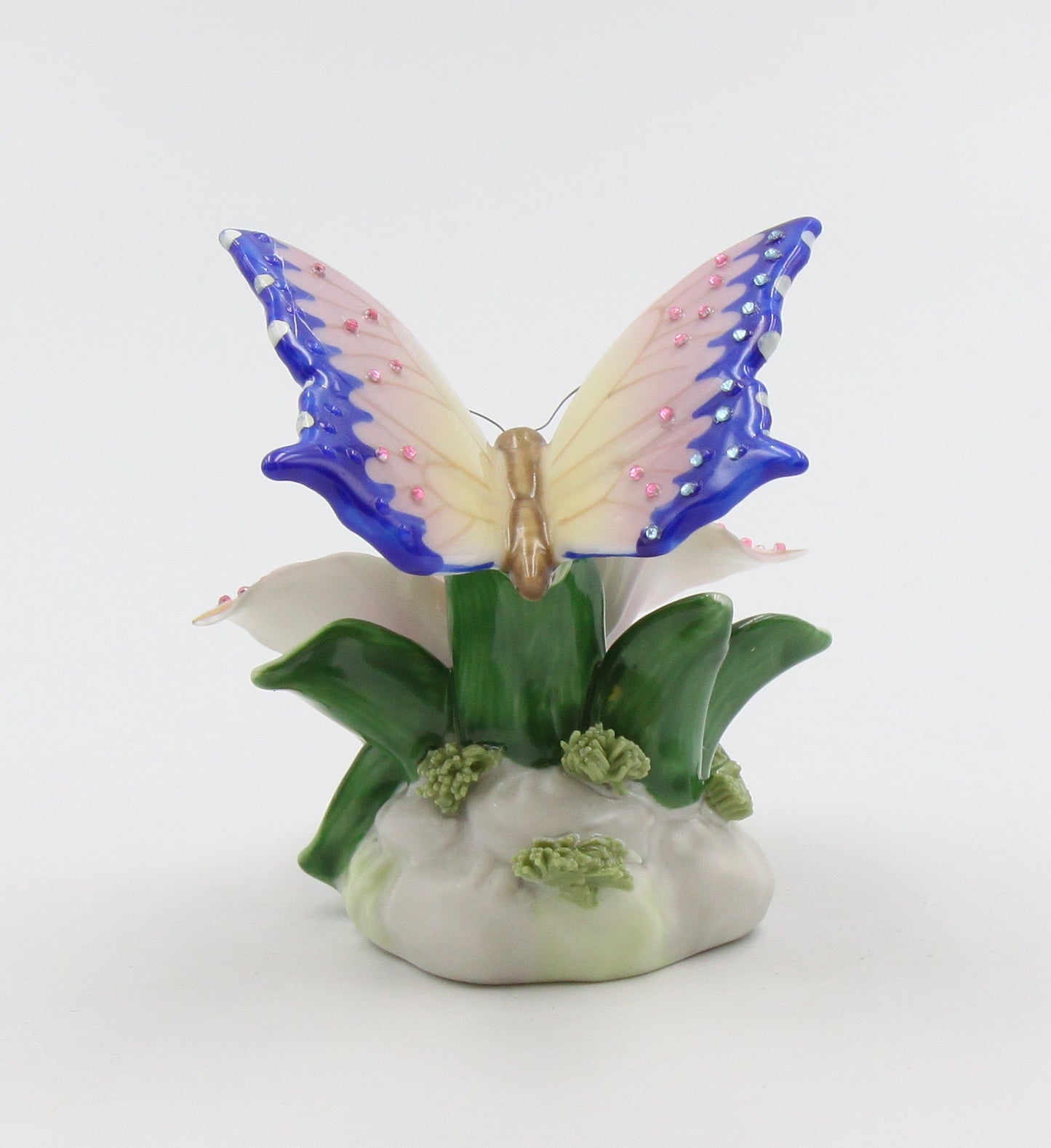 Ceramic Glittering Butterfly and Lily Flower in Bloom Figurine, Home Décor, Gift for Her, Gift for Mom, Nature Lover Décor, Cottagecore