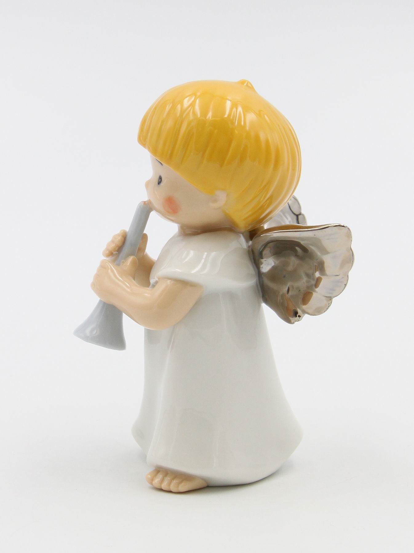 Ceramic Little Angel Playing Trumpet Figurine, Home Décor, Religious Décor, Religious Gift, Church Décor, Baptism Gift