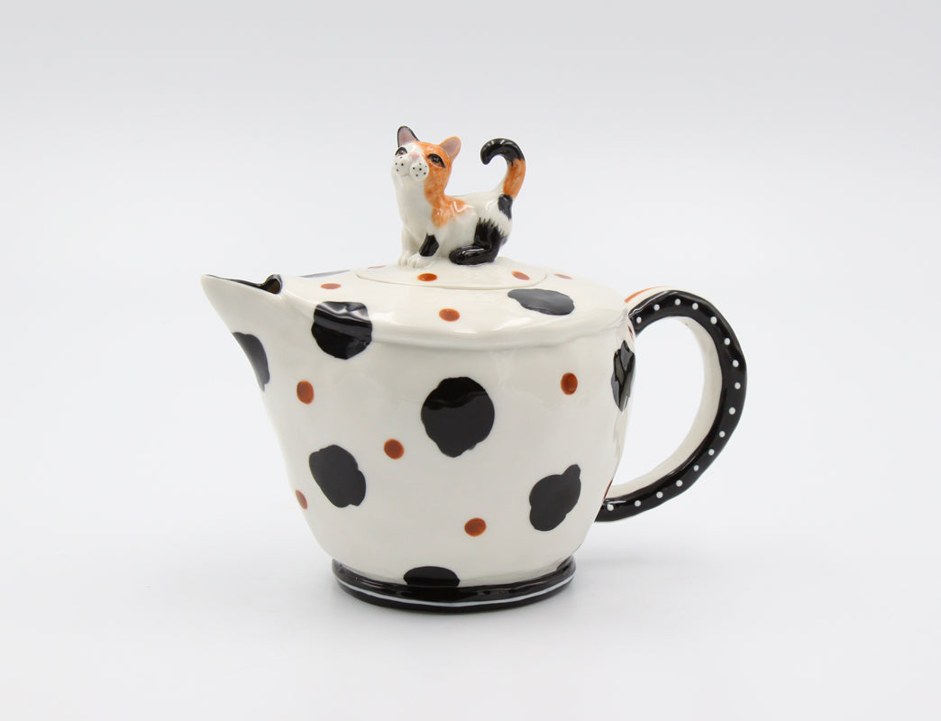 Ceramic Cow-Print Cat Teapot, Gift for Her, Gift for Mom, Tea Party Décor, Café Décor, Farmhouse Décor, Kitchen Decor, Cat Lover Gift