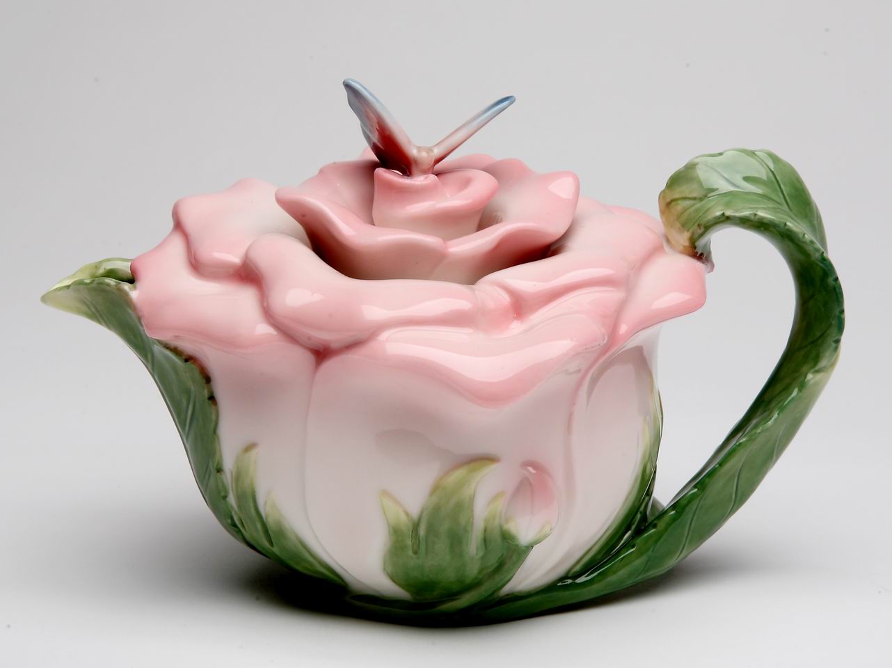 Teapot - Butterfly On Rose - kevinsgiftshoppe