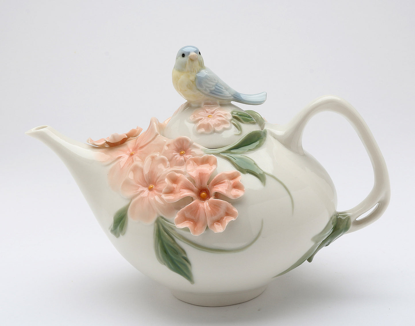 Ceramic Bluebird Apple Blossom Teapot, Gift for Her, Gift for Mom, Kitchen Décor, Tea Party Décor, Café Décor, Kitchen Decor