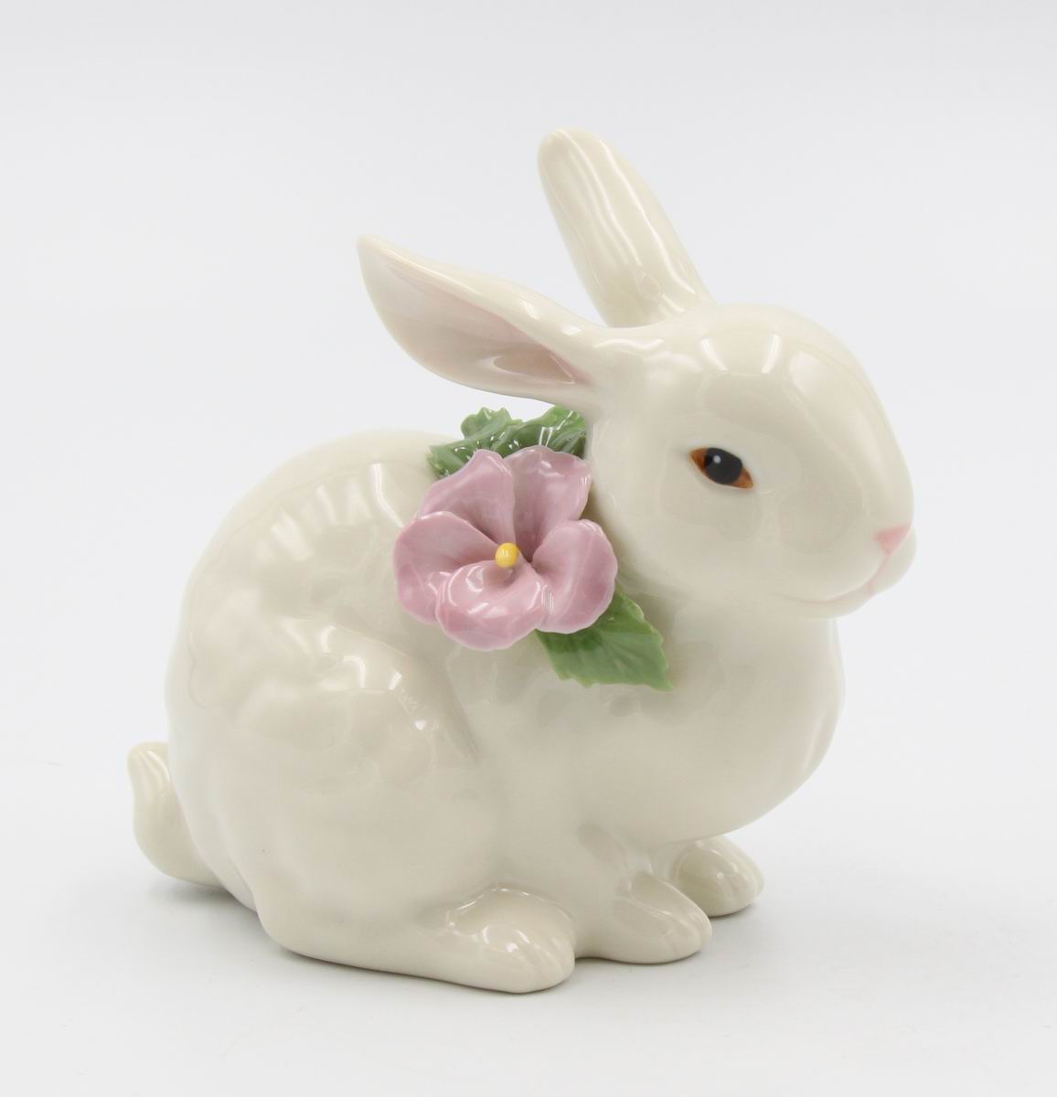 Easter Rabbit Sitting Figurine - Pink Flower - kevinsgiftshoppe