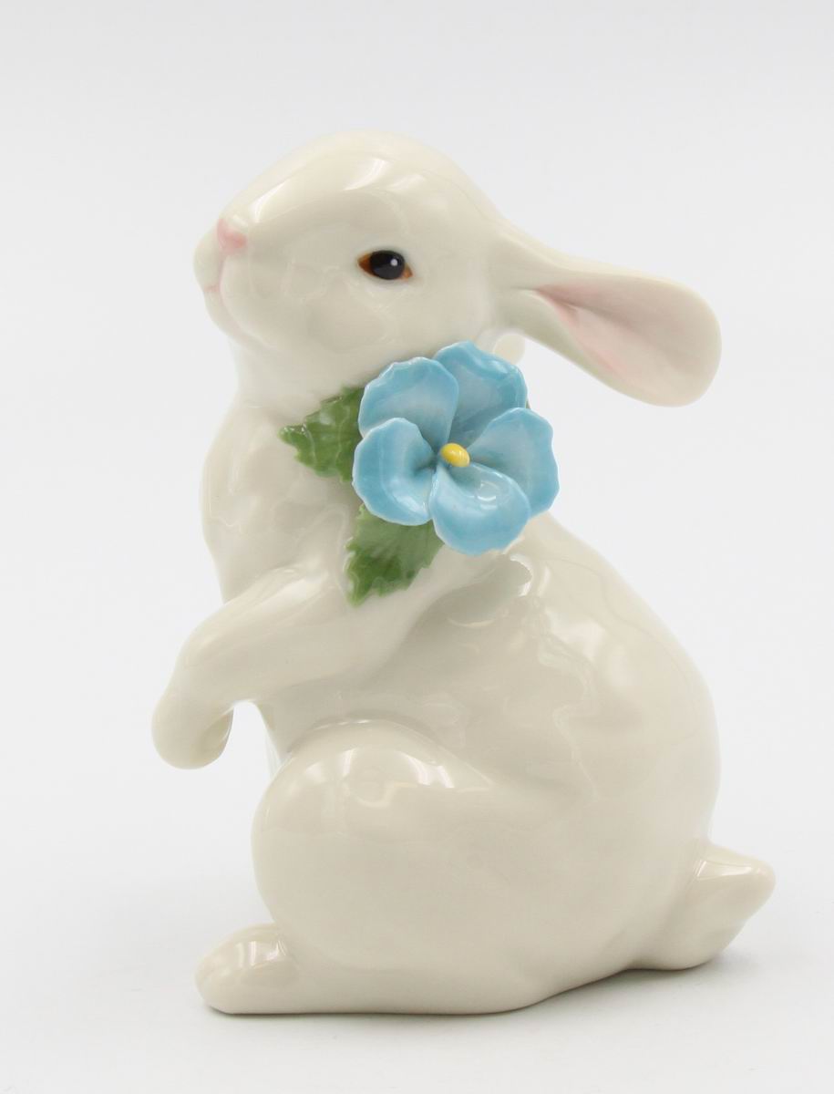 Easter Rabbit Standing Figurine - Blue Flower - kevinsgiftshoppe