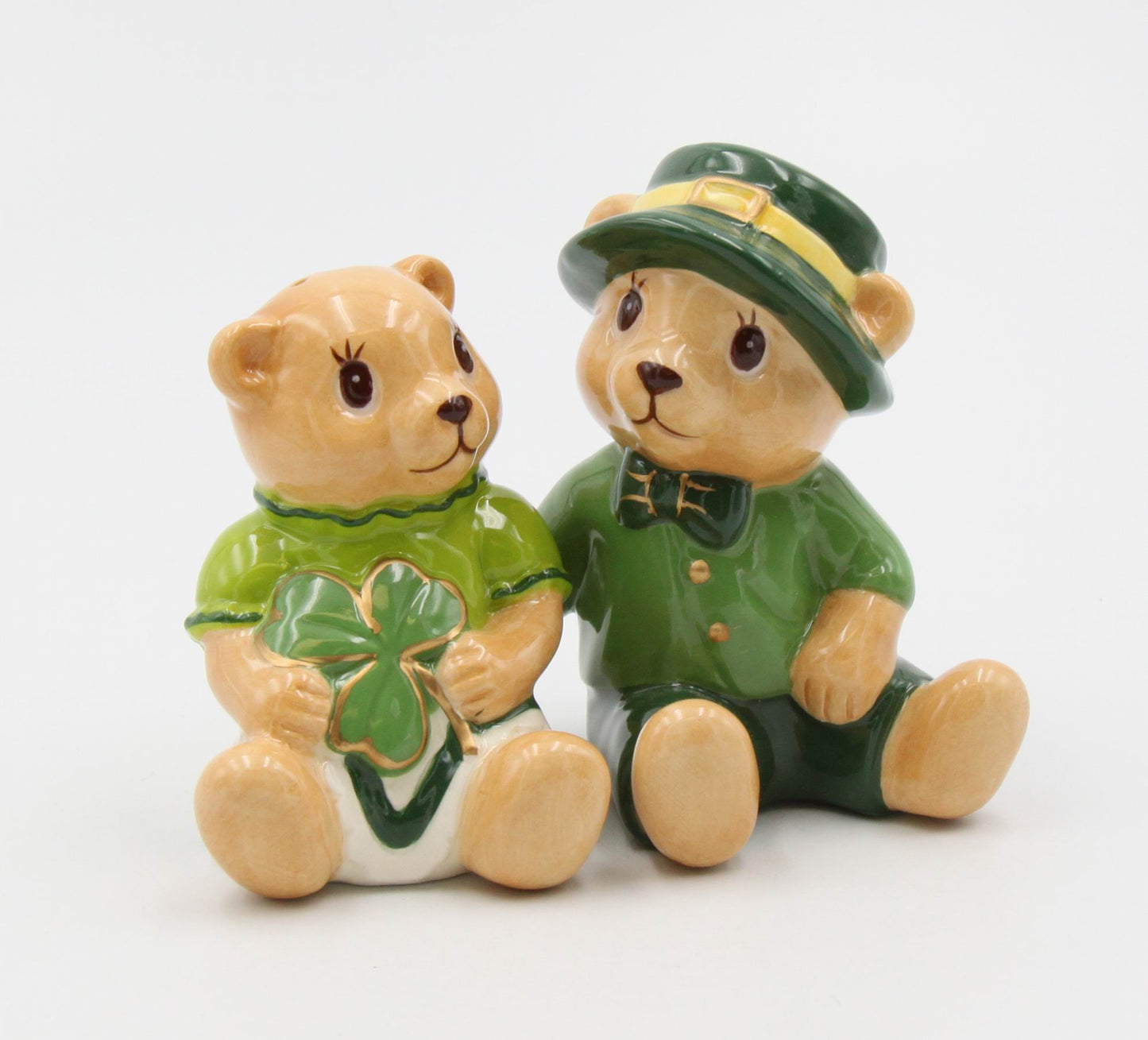 Shamrock Teddy Bear Salt And Pepper Shaker Set - kevinsgiftshoppe