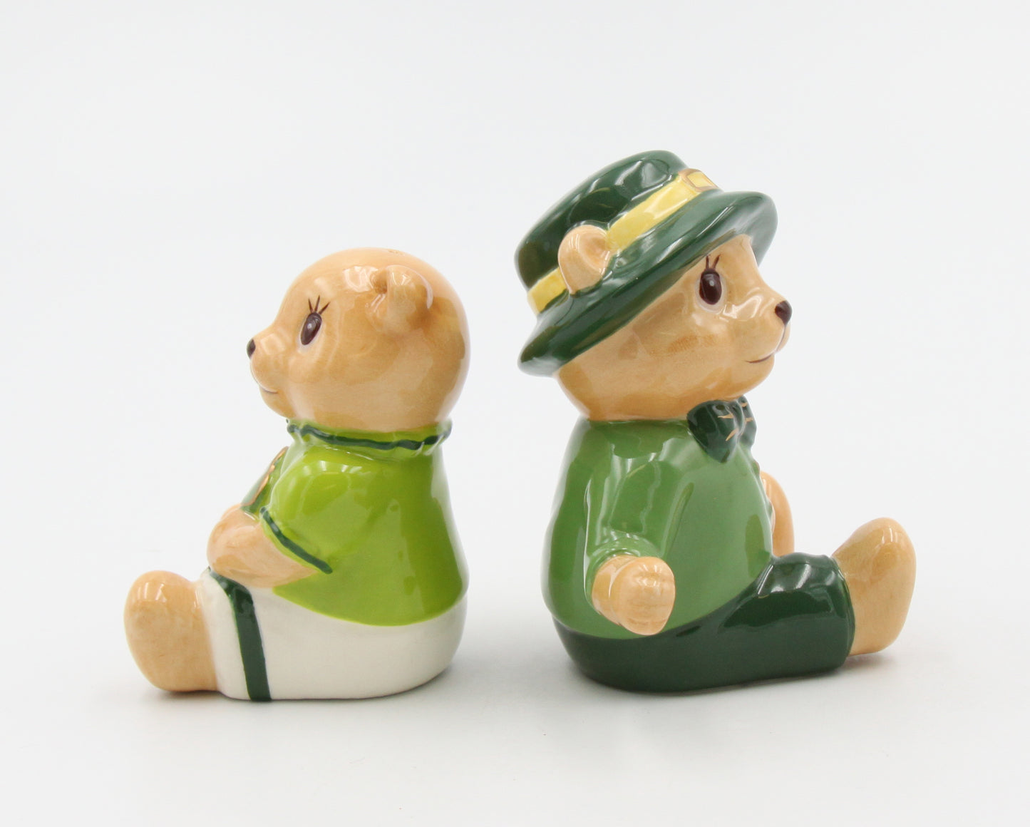 Ceramic Irish Teddy Bear Couple with Shamrock Salt and Pepper, Gift for Her, Gift for Mom, Kitchen Décor, Irish Saint Patrick’s Day Décor