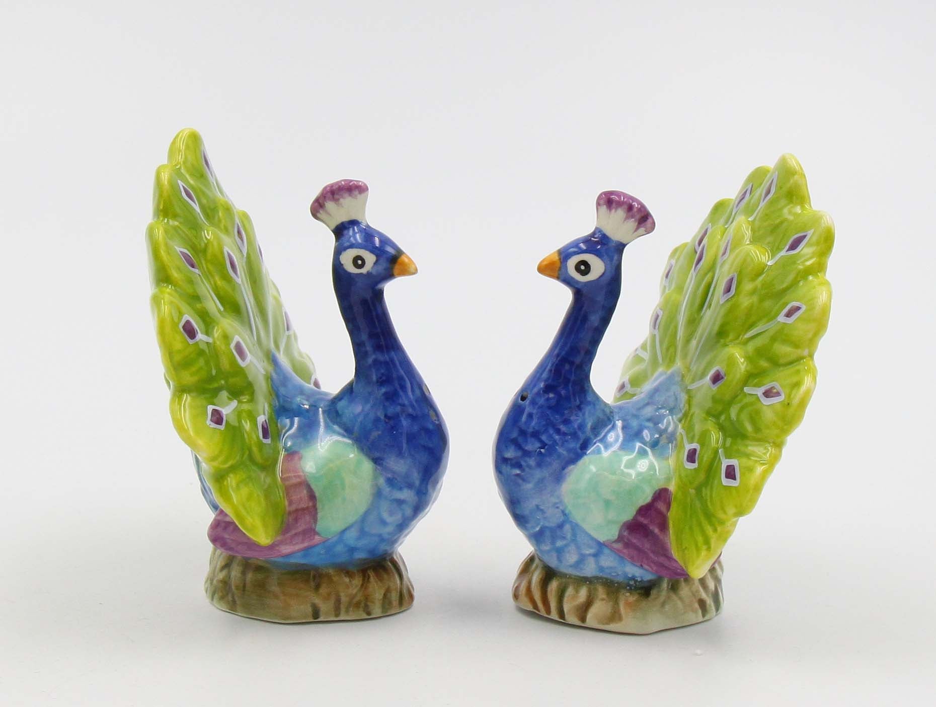 Blue Peacock Salt And Pepper Shaker Set - kevinsgiftshoppe