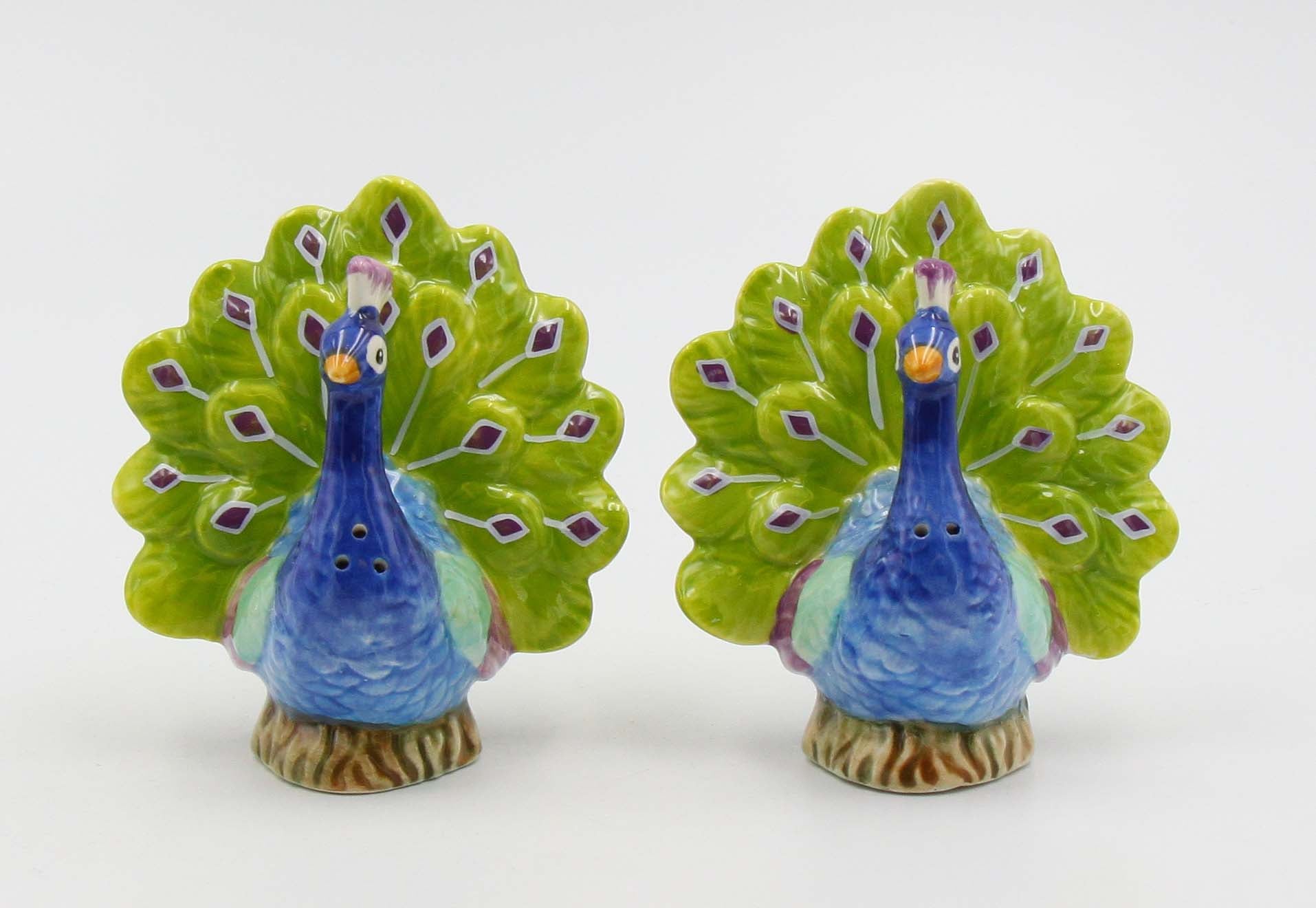 Blue Peacock Salt And Pepper Shaker Set - kevinsgiftshoppe