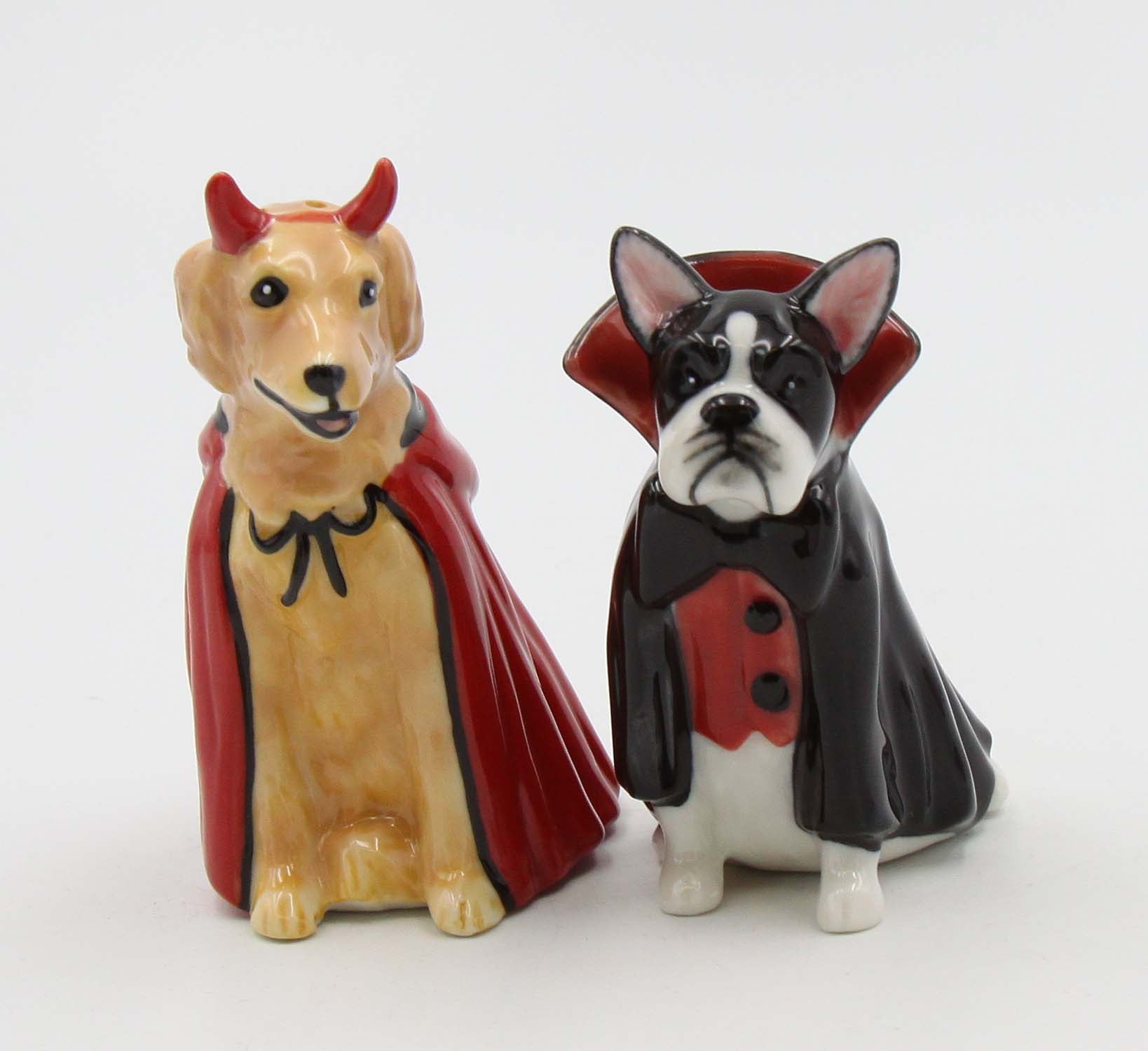 Halloween Decor Devil And Dracula Dog Salt And Pepper Shakers - kevinsgiftshoppe