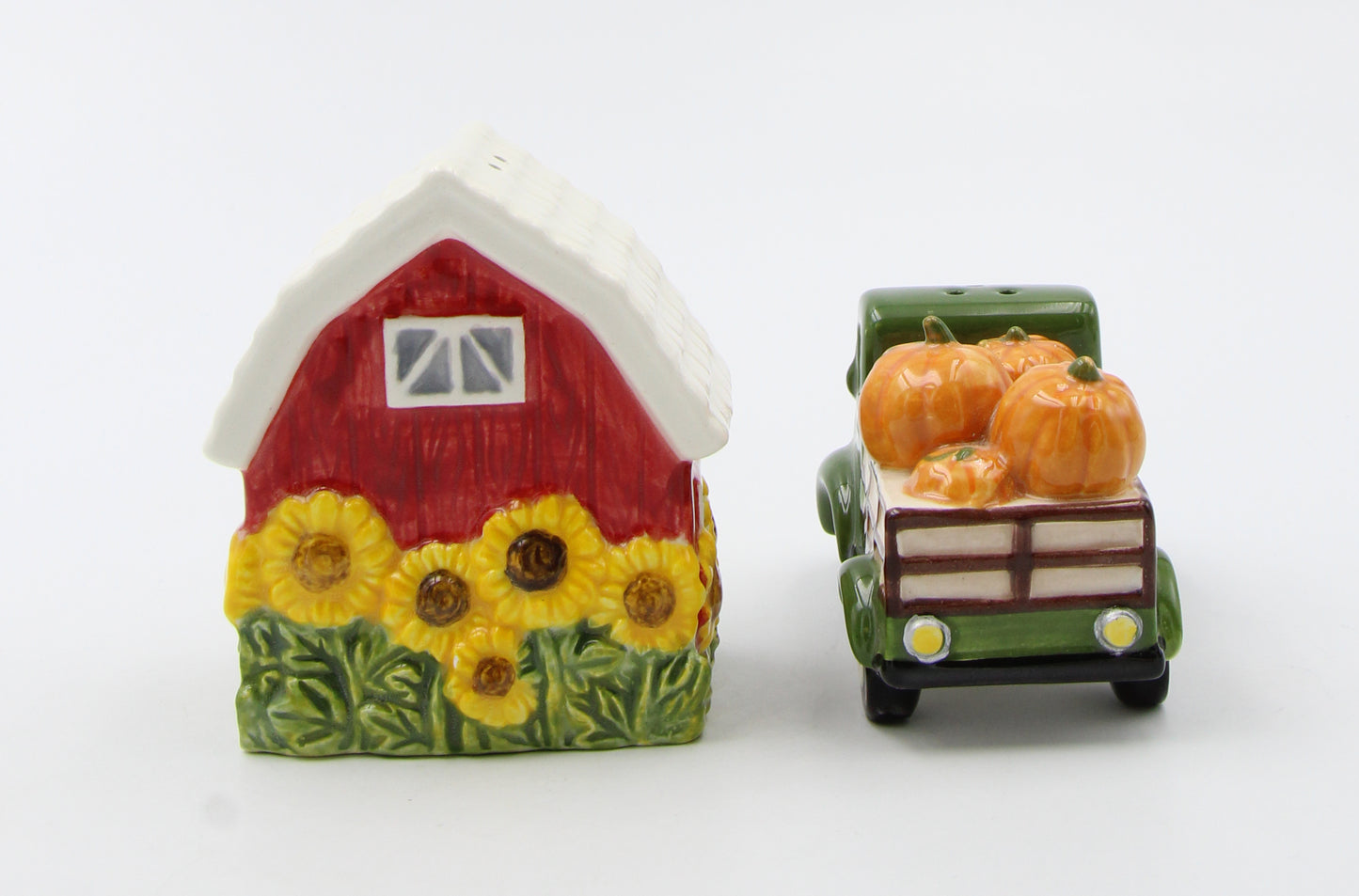 Ceramic Sunflower Barn and Red Pickup Truck With Pumpkins Salt and Pepper Shakers, Gift for Her or Mom, Fall Décor, Farmhouse Decor