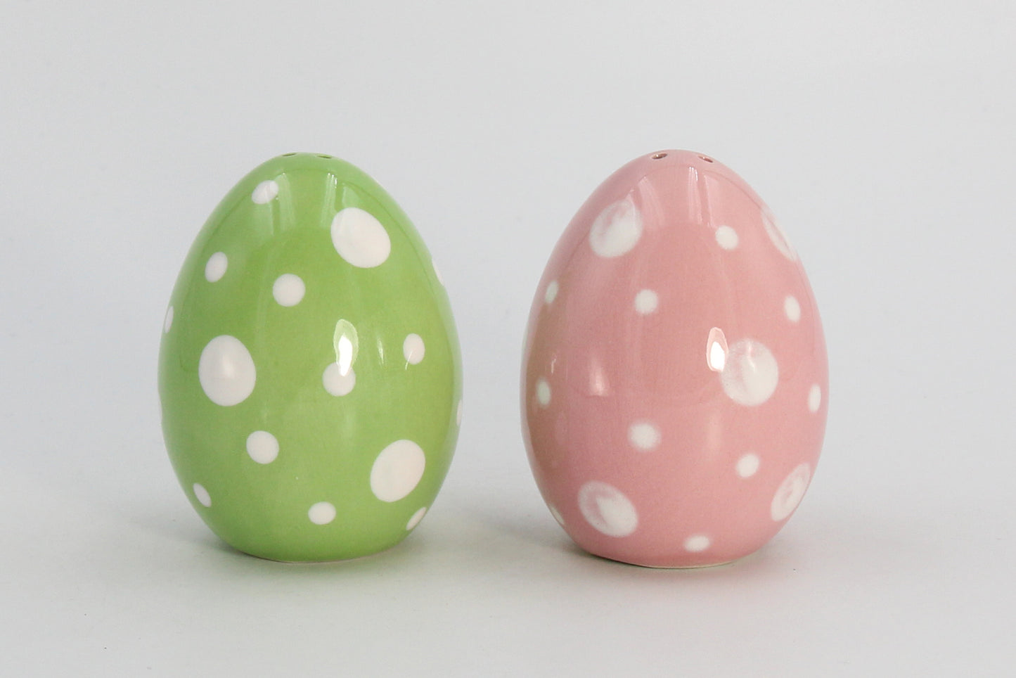 Ceramic Spotted Pink and Green Easter Egg Salt and Pepper Shakers, Gift for Her, Gift for Mom, Kitchen Décor, Spring Décor, Easter Décor