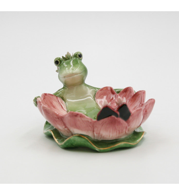 Ceramic Frog in Water Lily Soap Dish, Home Décor, Gift for Her, Mom, Spring Décor, Cottagecore, Nature Lover Gift