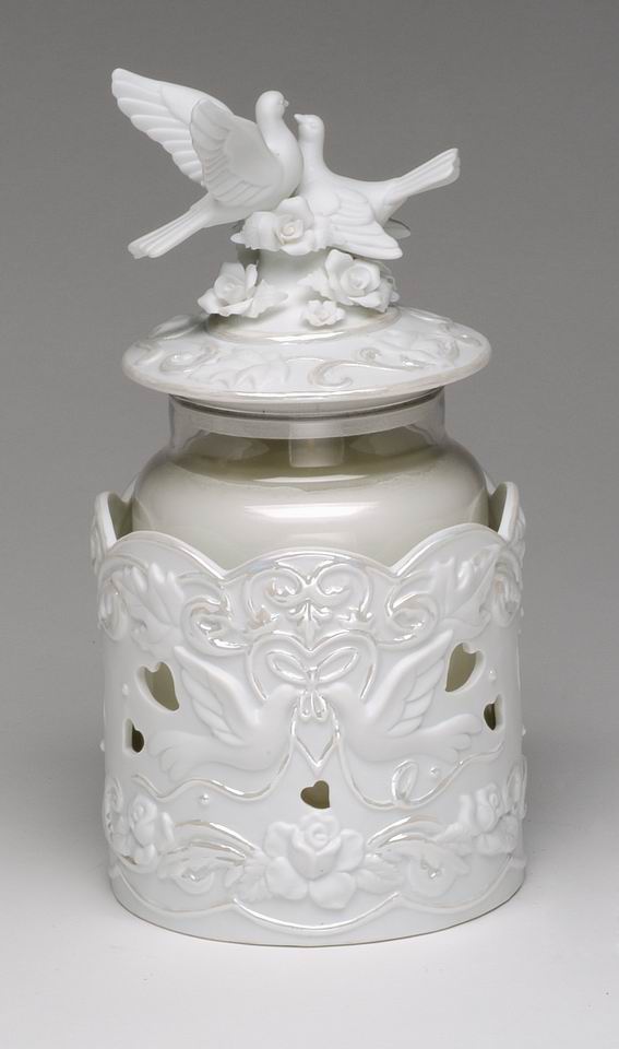 White Doves Candle Jar Topper (Bottom base not included) - kevinsgiftshoppe