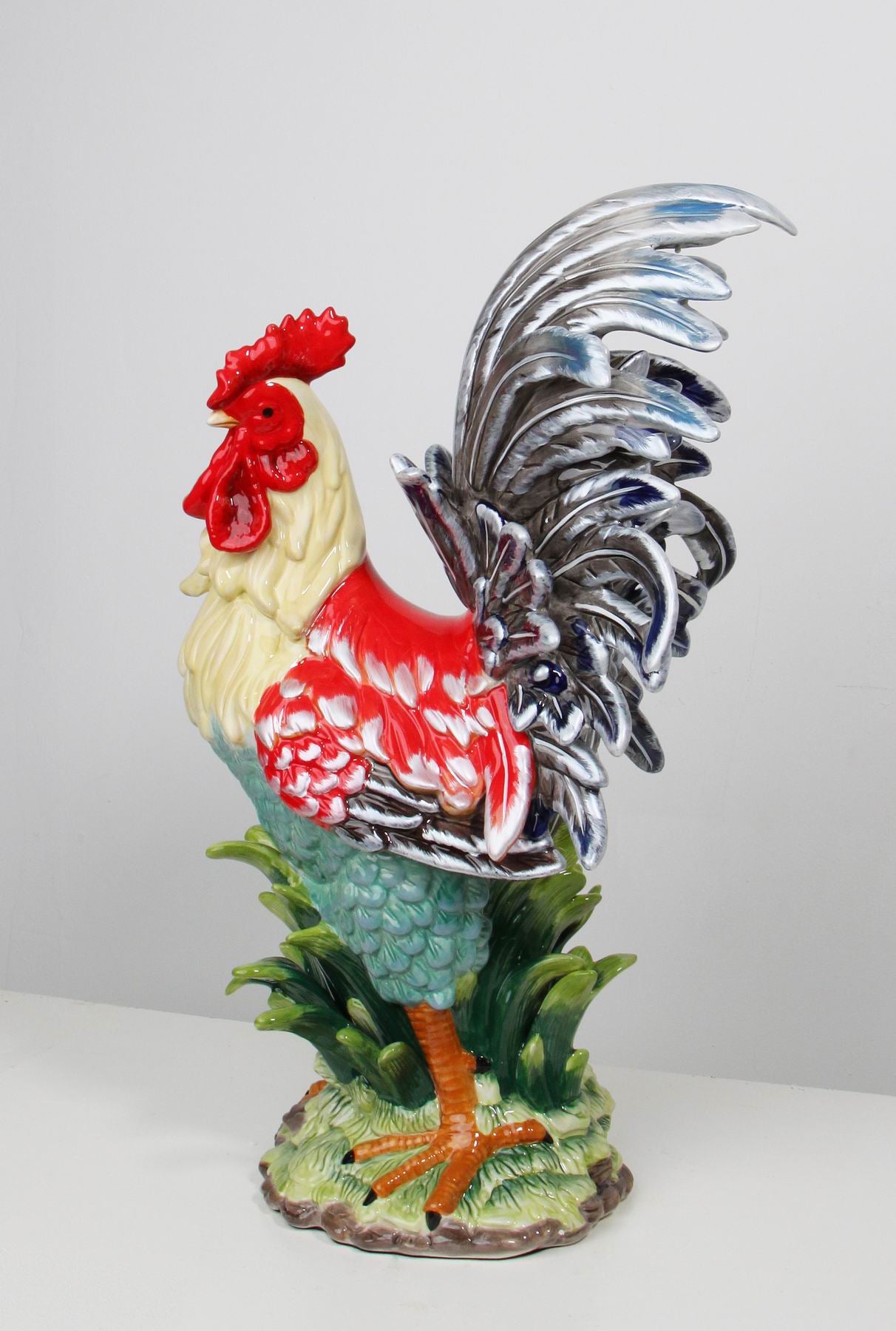 Large Rooster Figurine In Red/Navy - kevinsgiftshoppe