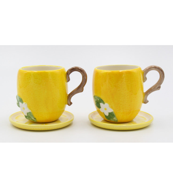 Ceramic Lemon Cup And Saucer Set-2 Sets, Gift for Her, Gift for Mom, Gift for Friend or Coworker, Tea Party Décor, Café Decor