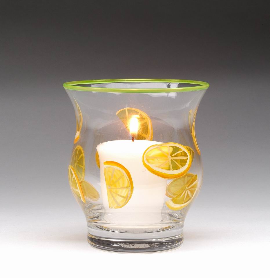 Hand painted glass lemon slice votive jar - kevinsgiftshoppe