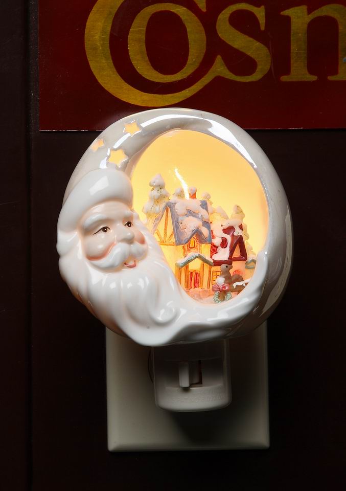 Ceramic Santa Plug-In Night Light With House Scene, Home Décor, Gift for Her, Gift for Mom, Kitchen Décor, Christmas Décor