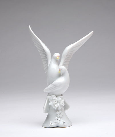 Ceramic Peace Doves with White Rose Flower Figurine, Wedding Décor, Wedding Gift, Wedding Favor, Anniversary Décor, Anniversary Gift