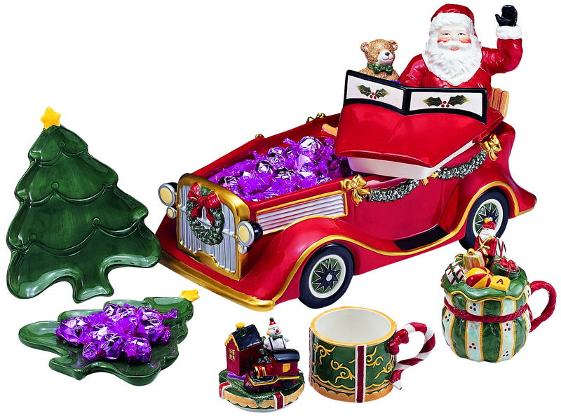 Ceramic Christmas Santa Candy Delivery - 1  Jar, 2  Plates, 2 Mugs, Home Décor, Gift for Her, Gift for Mom, Kitchen Décor