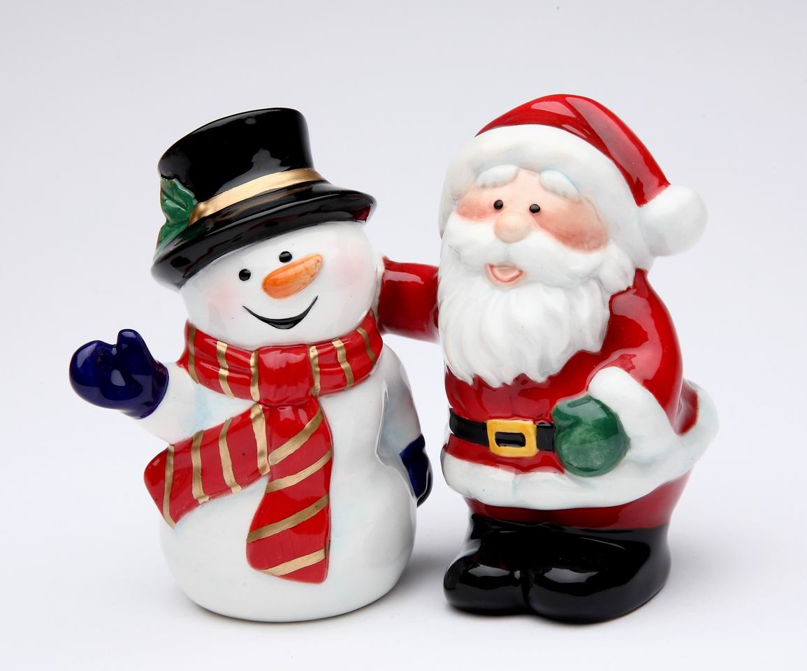 Ceramic Christmas Decor Santa Claus With Snowman Salt & Pepper Shakers, Home Décor, Gift for Her, Gift for Mom, Kitchen Décor