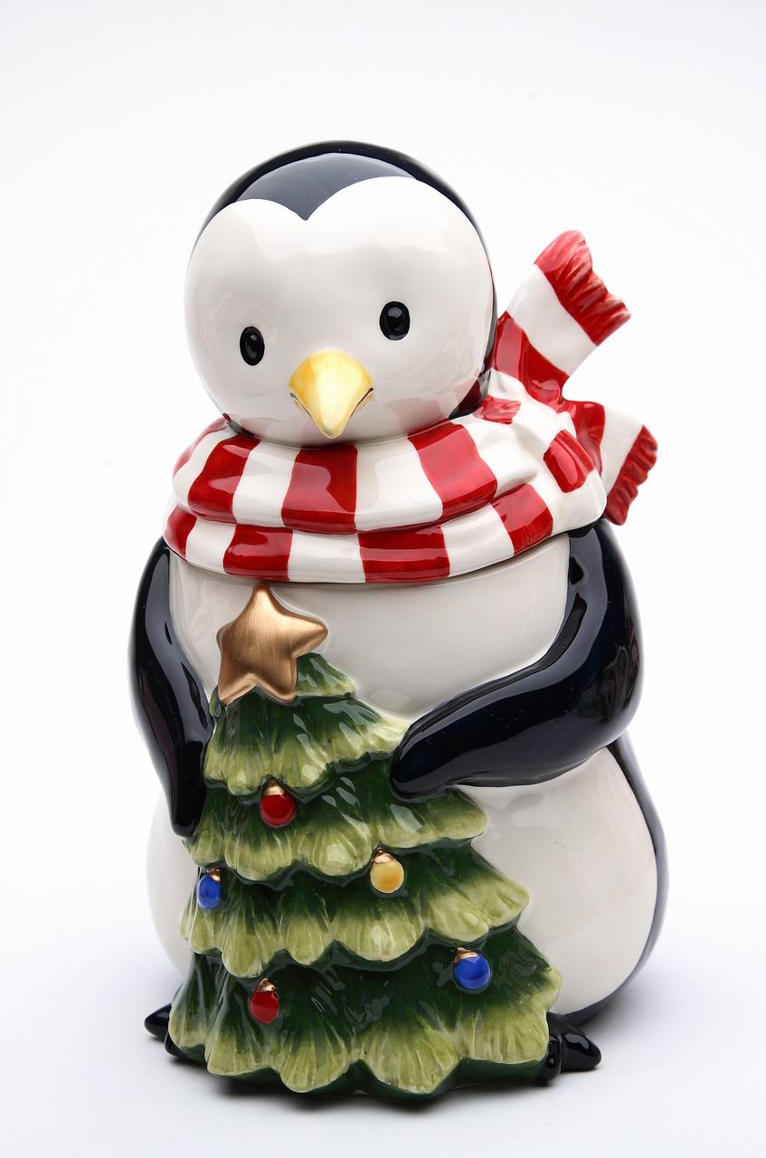 Ceramic Penguin with Christmas Tree Candy Box, Home Décor, Gift for Her, Gift for Mom, Kitchen Décor, Christmas Décor