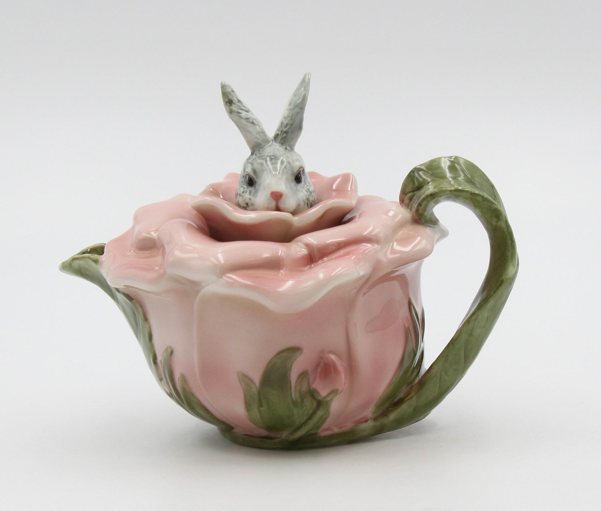 Resin Bunny Rabbit Balancing Tea Cups 24 - City Farmhouse Antiques