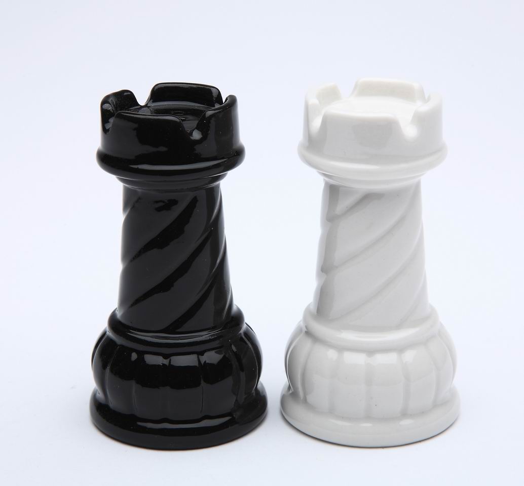 Ceramic Black and White Rook Chess Piece Salt and Pepper Shakers, Home –  kevinsgiftshoppe