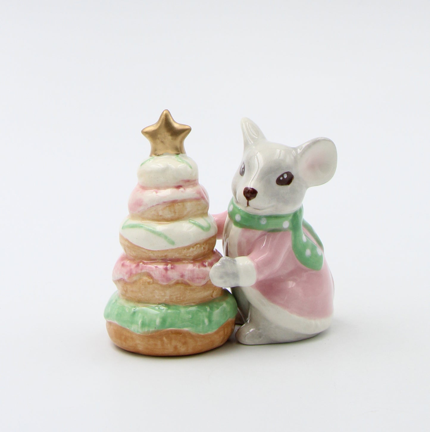 Ceramic Pastel Color Mouse with Donut Tree Salt and Pepper Shakers, Home Décor, Gift for Her, Gift for Mom, Kitchen Décor, Christmas Décor