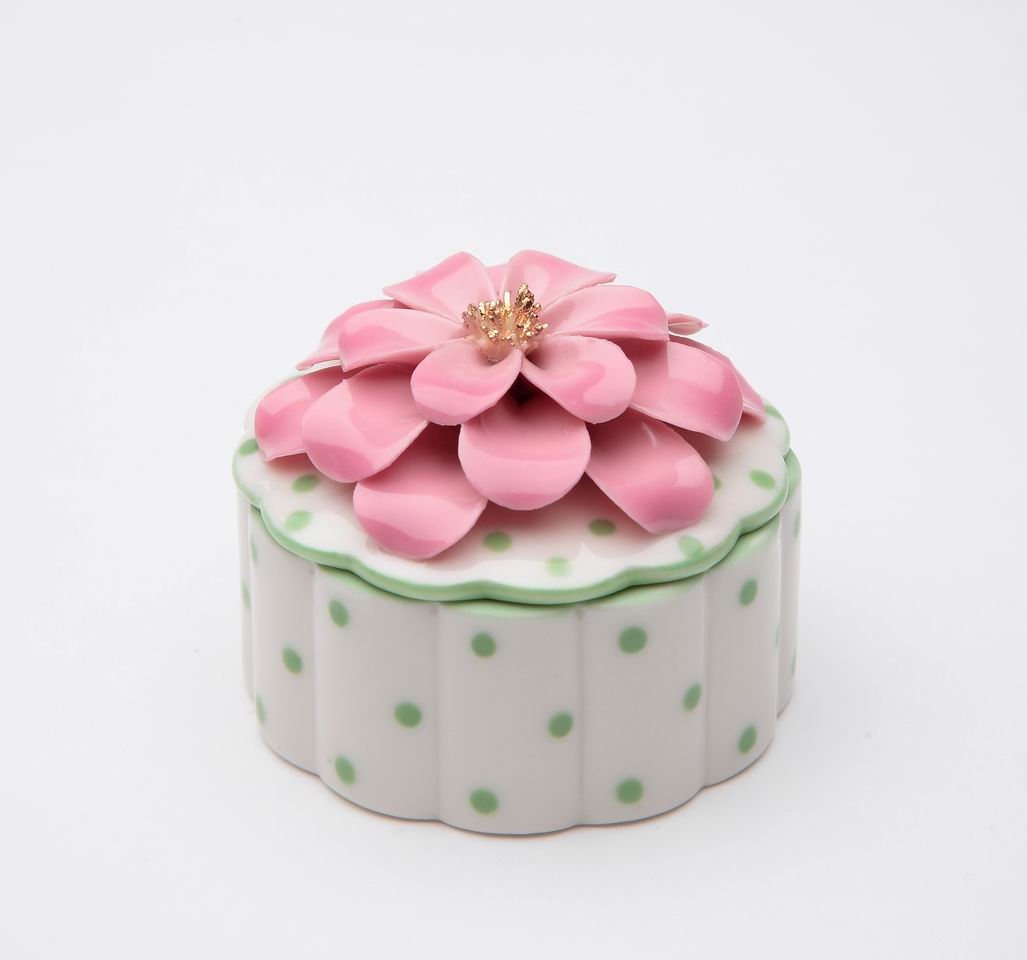 Ceramic Dotted Jewelry Box with Pink Flower, Home Décor, Gift for Her, Gift for Mom, Spring Décor, Vanity Decor