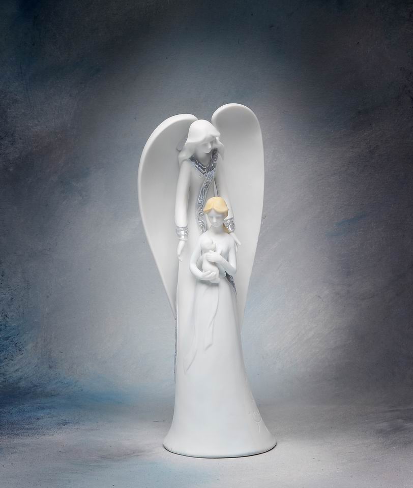 Ceramic Angel With Mother & Baby Figurine, Home Décor, Religious Décor, Religious Gift, Baptism Gift, Gift for New Mom, Baby Shower Gift