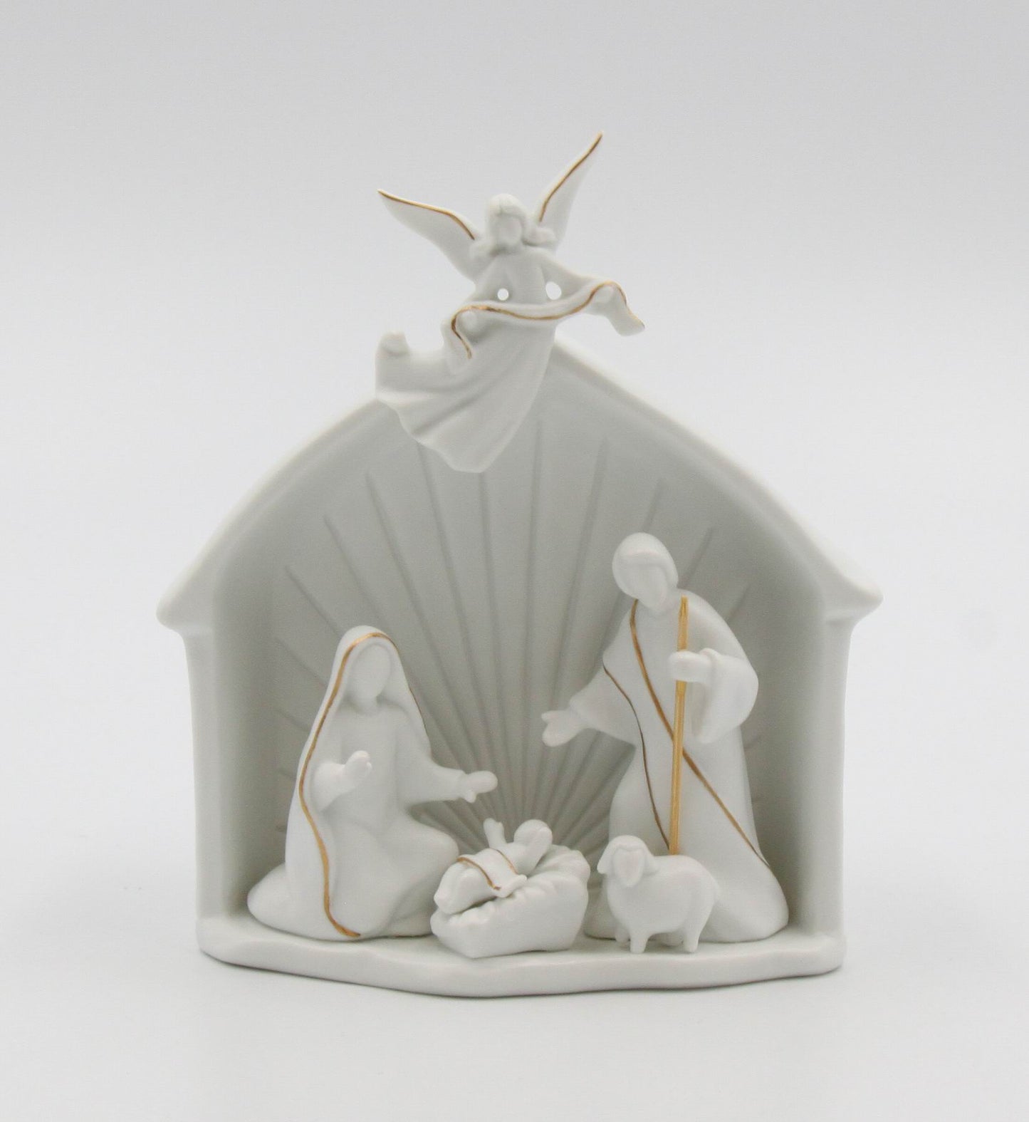 Ceramic Holy Family Nativity Scene with Angel LED Nightlight, Home Décor, Religious Décor, Religious Gift, Church Décor, Baptism Gift