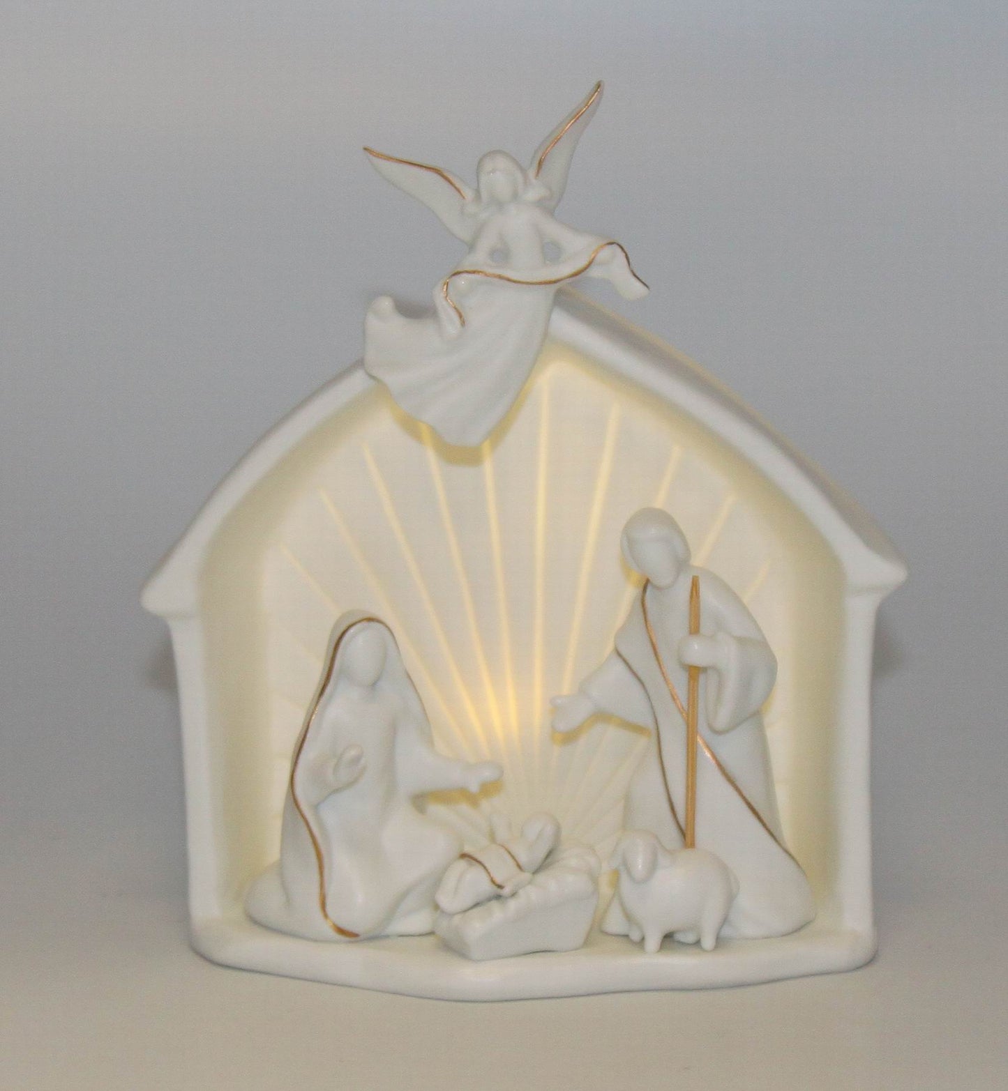 Ceramic Holy Family Nativity Scene with Angel LED Nightlight, Home Décor, Religious Décor, Religious Gift, Church Décor, Baptism Gift