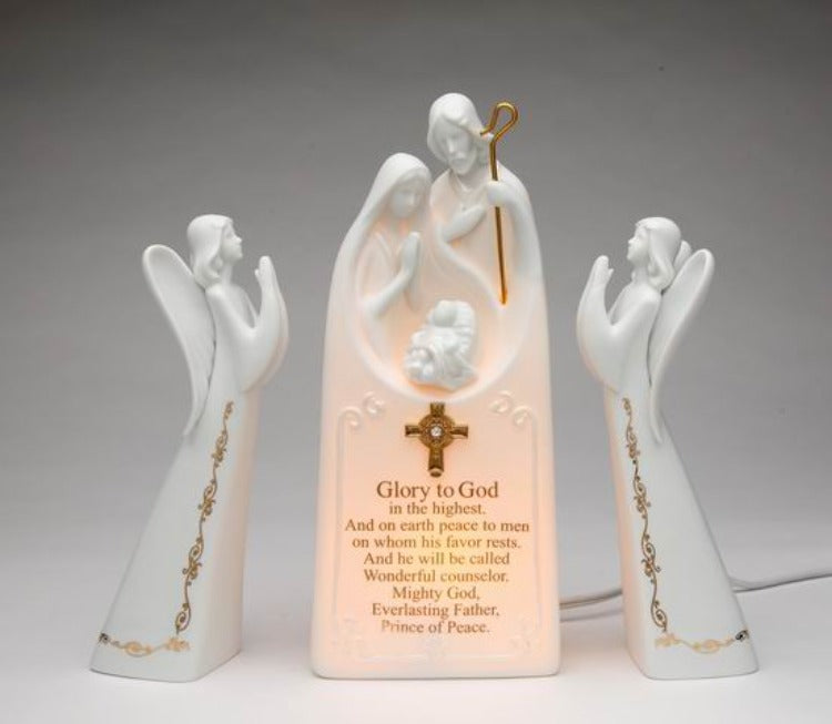 Ceramic 2 Angels With Holy Family Night Light-Glory to God, Home Décor, Religious Décor, Religious Gift, Church Décor, Baptism Gift