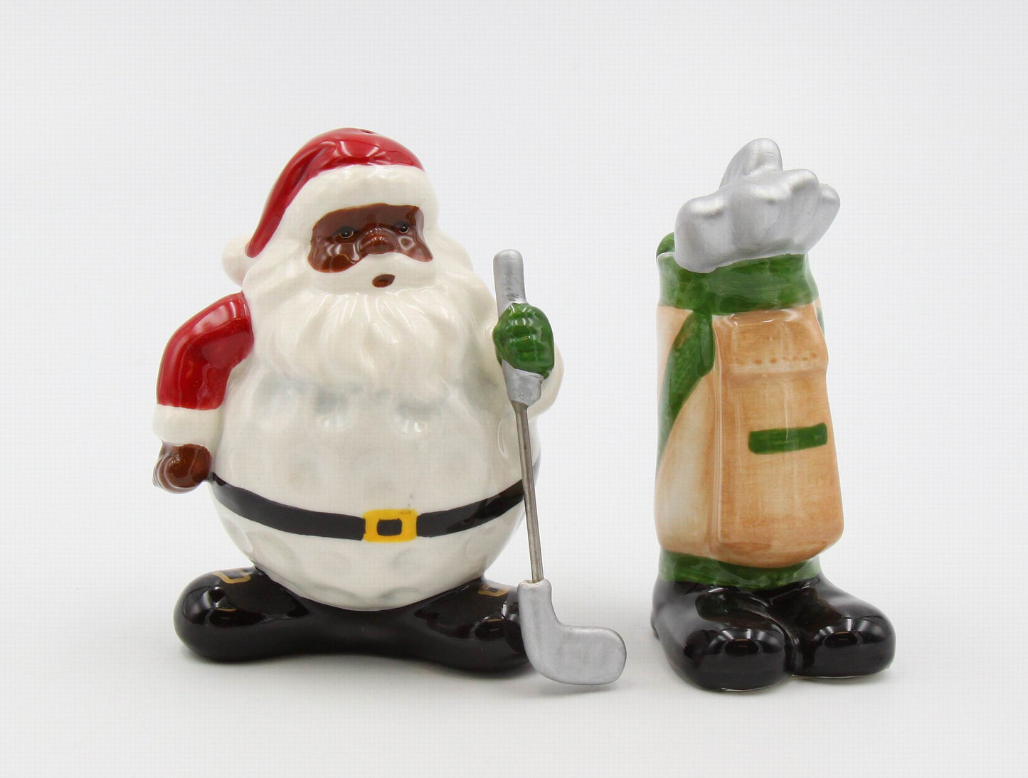 African American Golfing Santa Salt And Pepper - kevinsgiftshoppe