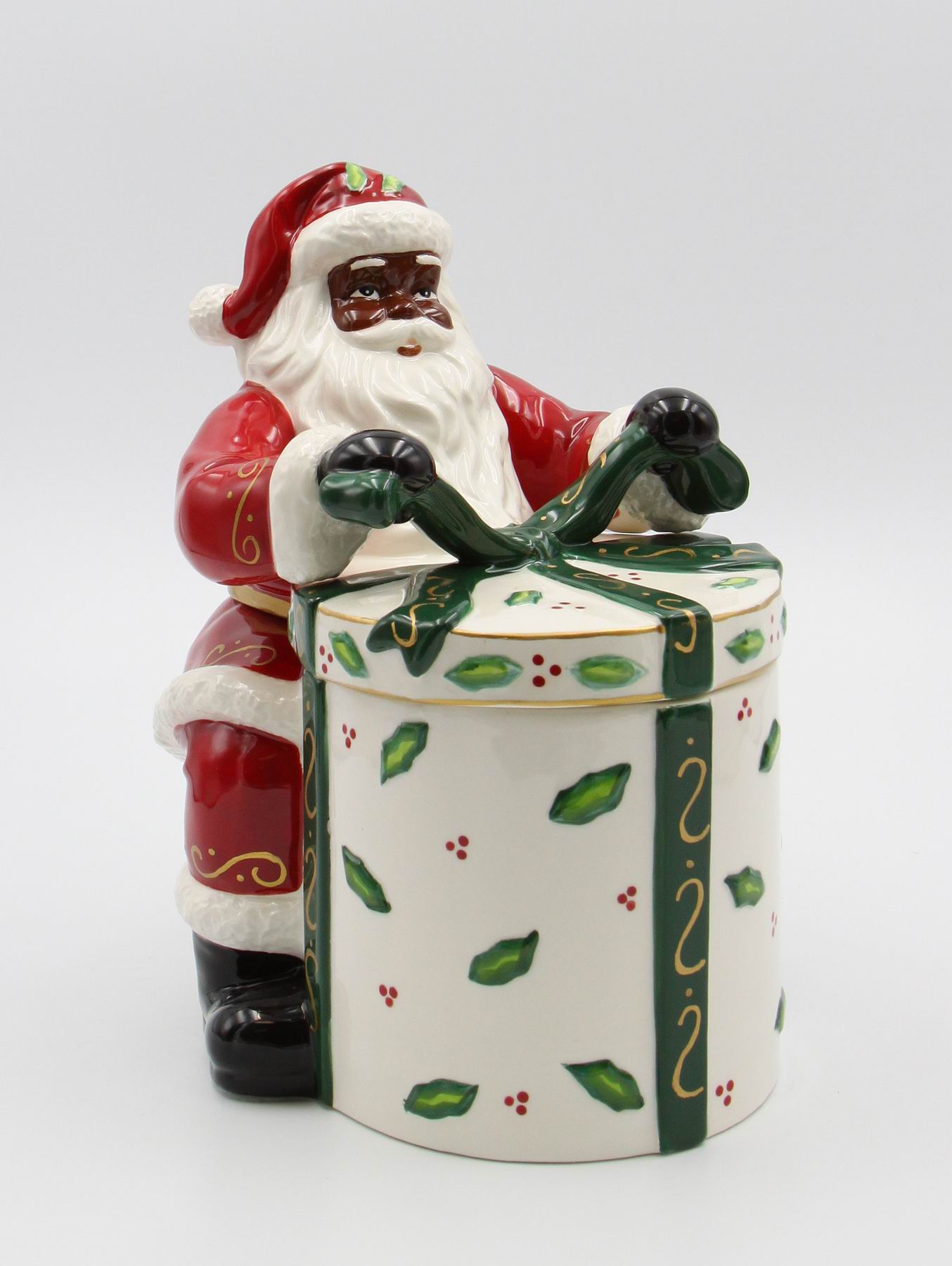 African American Santa With Gift Cookie Jar - kevinsgiftshoppe