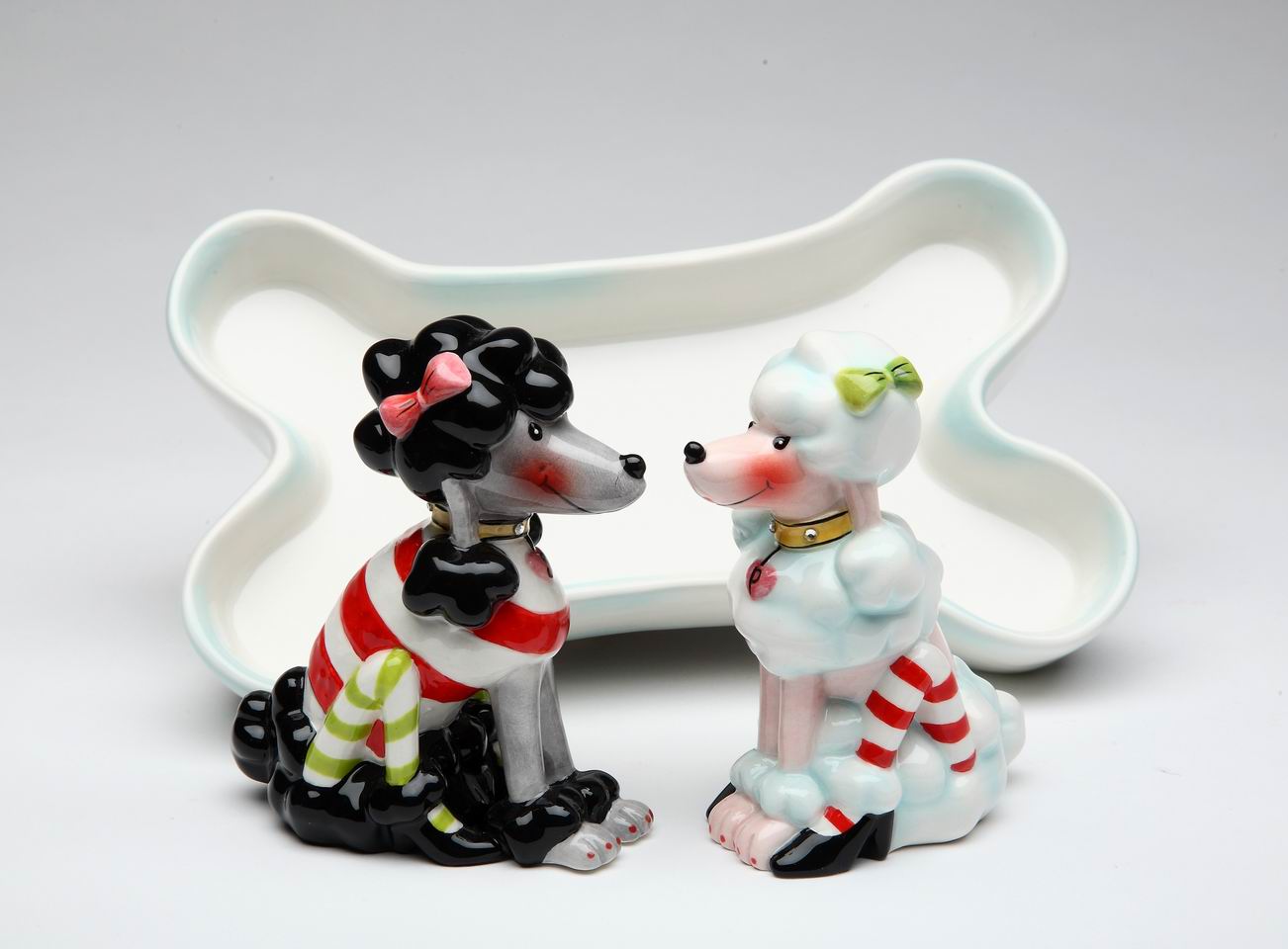 Poodle Dogs Salt & Pepper With Bone Tray - kevinsgiftshoppe