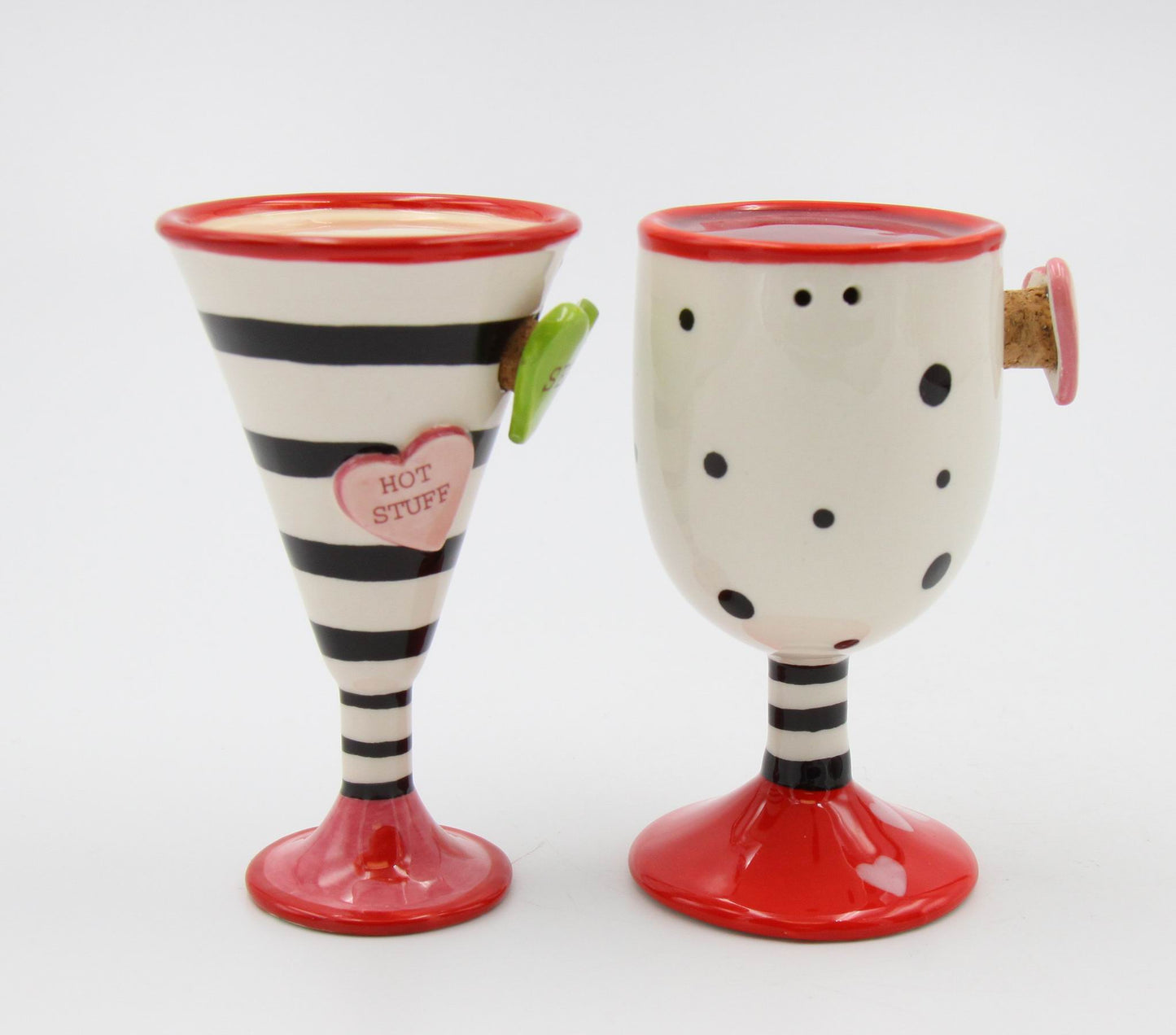 Ceramic Wine & Martini Cup Salt & Pepper Shakers, Home Décor, Gift for Her or Mom, Kitchen Décor, Valentine’s Day Décor, Romantic Decor