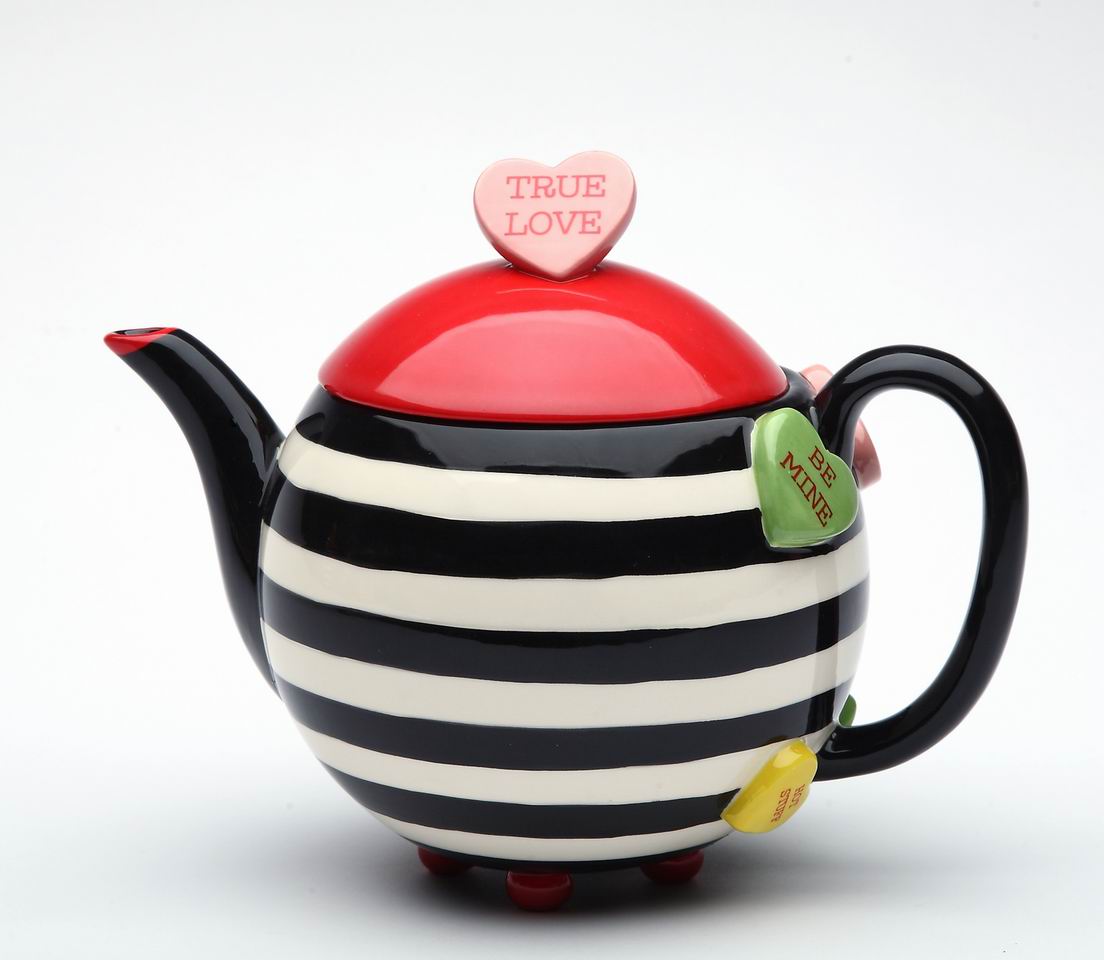 Happy Heart Stripe Teapot - kevinsgiftshoppe