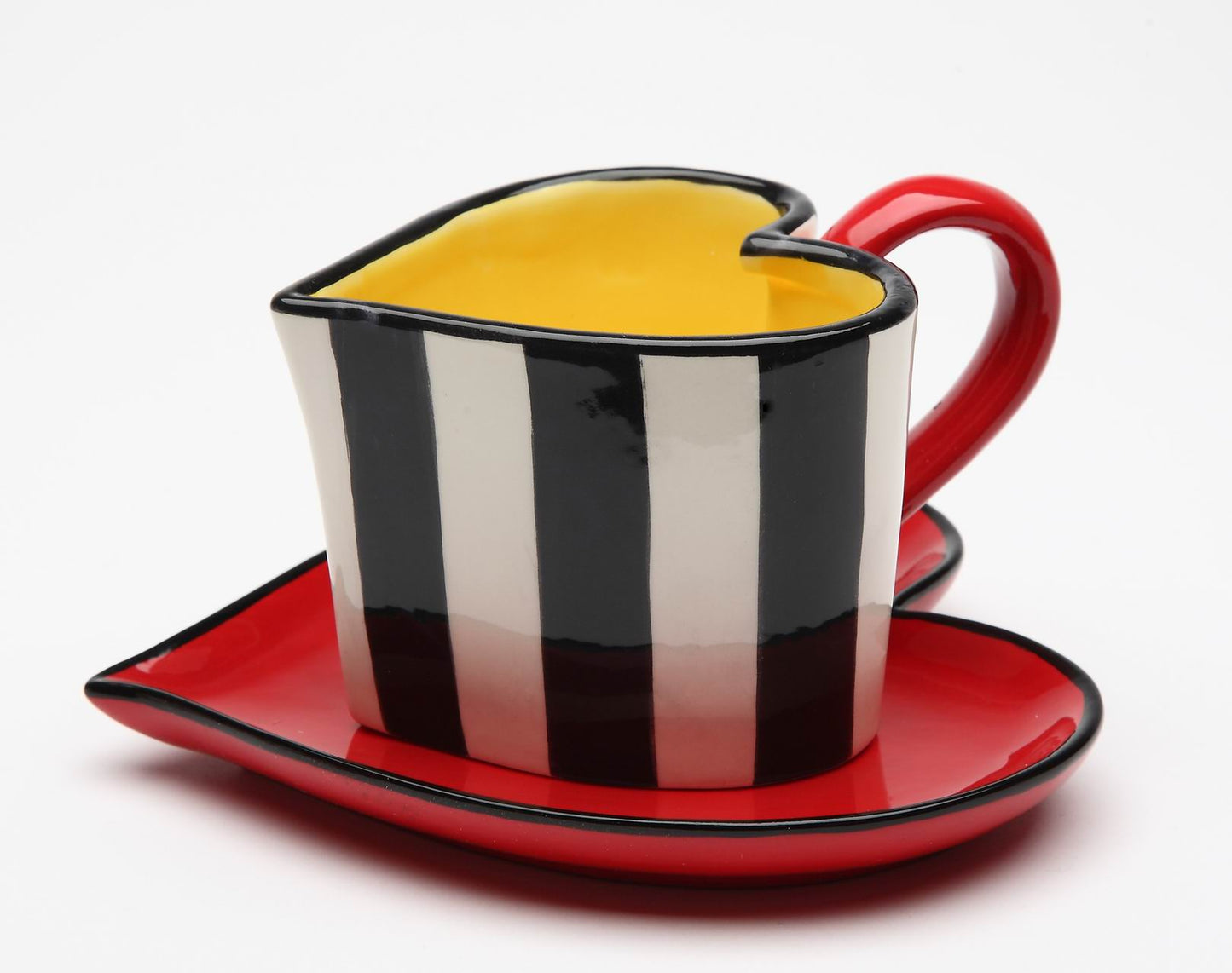 Happy Heart Black & White Striped Cup & Saucer - kevinsgiftshoppe