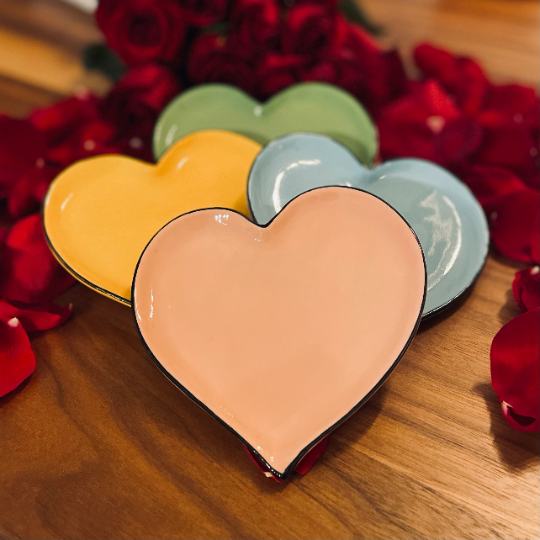 Ceramic Rainbow Plates: Assorted Colors Heart-Shaped Plates, Valentines, Wedding Décor or Gift, Wedding Favor, Anniversary Décor or Gift