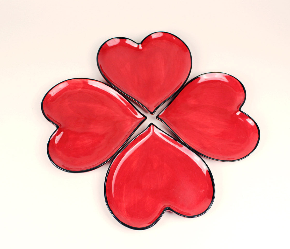 Set Of 4 Red Plates- Happy Hearts - kevinsgiftshoppe