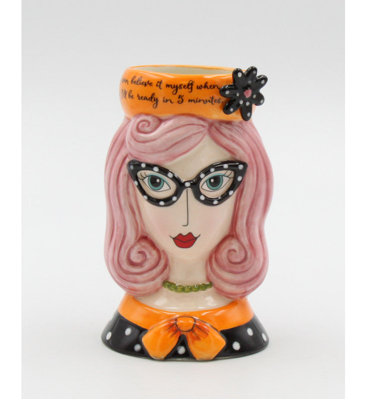 Ceramic Pink Hair Lady Makeup Brush Holder, Home Décor, Gift for Her, Mom, Friend, or Coworker, Vanity Décor, Office Decor