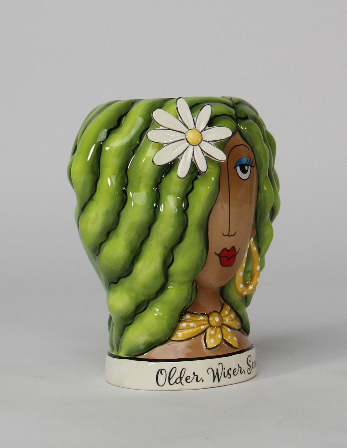 Ceramic African American Lady with Green Hair Makeup Brush or Pen Holder, Home Décor, Gift for Her, Mom, Friend, or Coworker, Vanity Décor