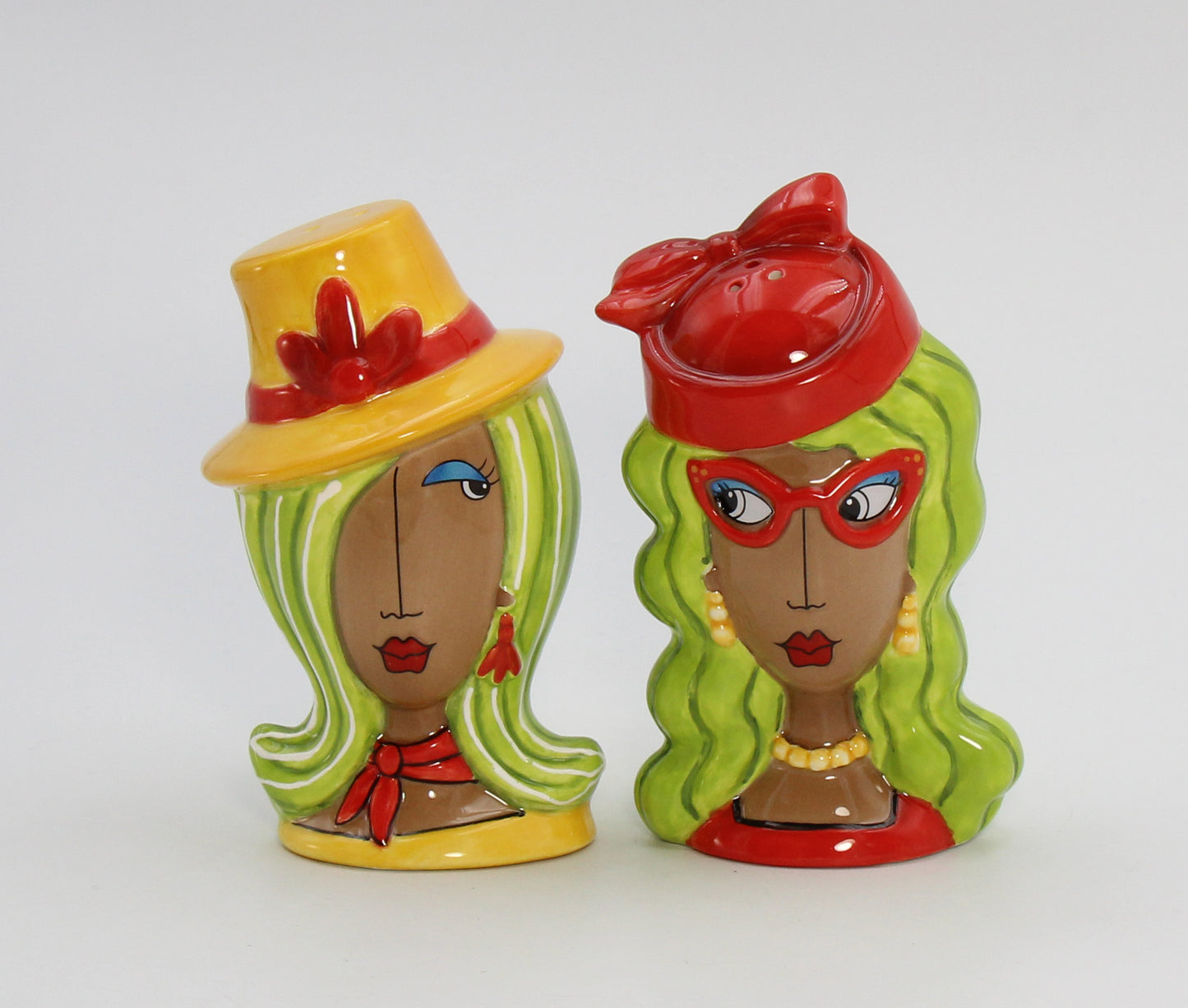 Ceramic African American Ladies Wearing Hats Salt and Pepper Shakers, Home Décor, Gift for Her, Mom, Friend, or Coworker, Kitchen Décor